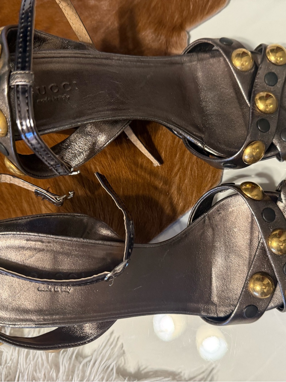 Gucci Black Leather Studded Heels